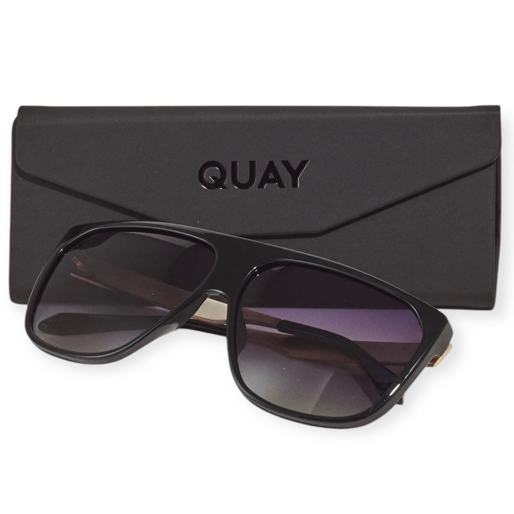 QUAY No Curfew Sunglasses Polarized Black Gold Frame Smoke Gradient Lens Unisex - Picture 6 of 15